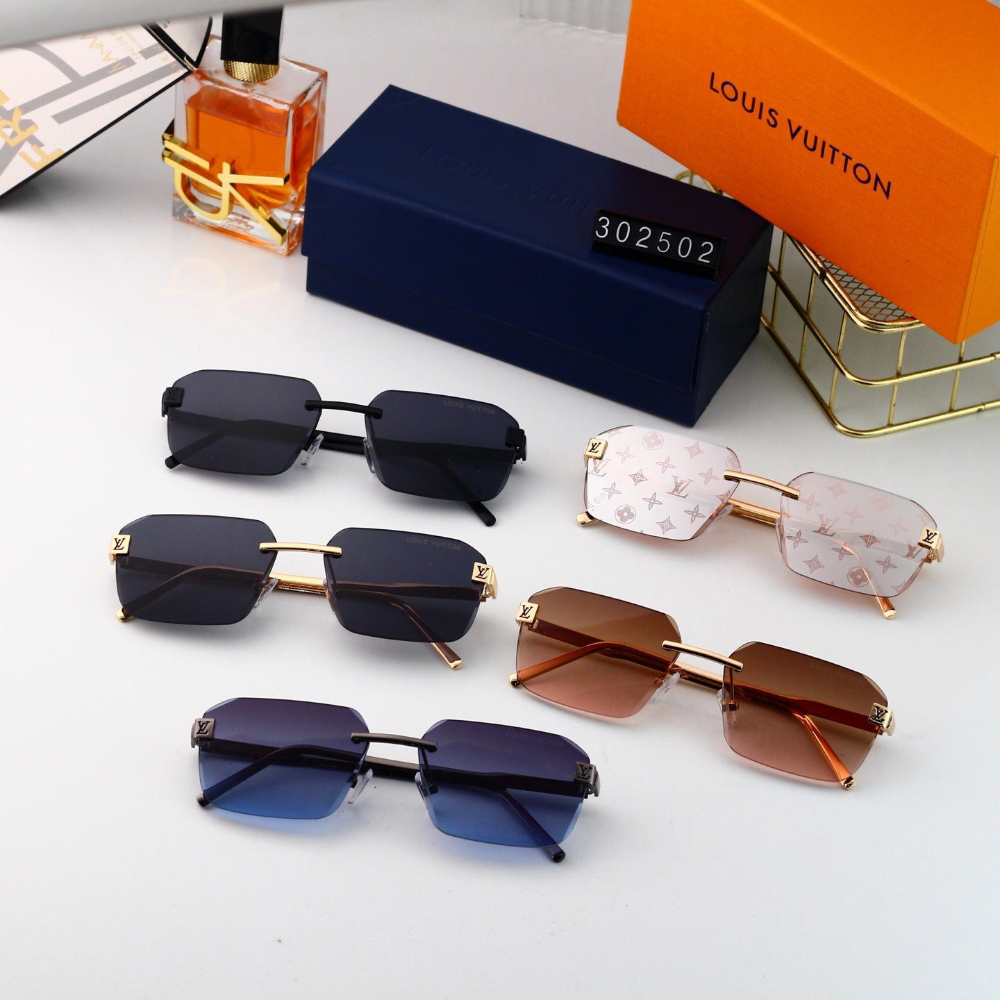 5-color thin lens metal new sunglasses 302502