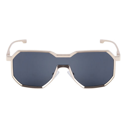 Punk style one piece large frame polygonal trendy sunglasses