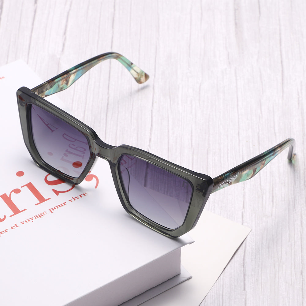 Dollger Black-Clear Hipster Acetate Square Tinted Sunglasses