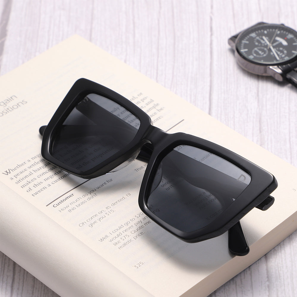 Dollger Black-Clear Hipster Acetate Square Tinted Sunglasses