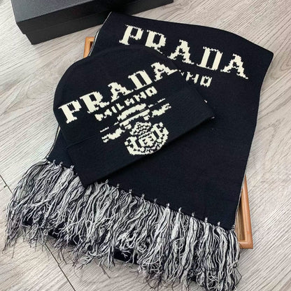 Monogram Jacquard Tassel Scarf Hat Set