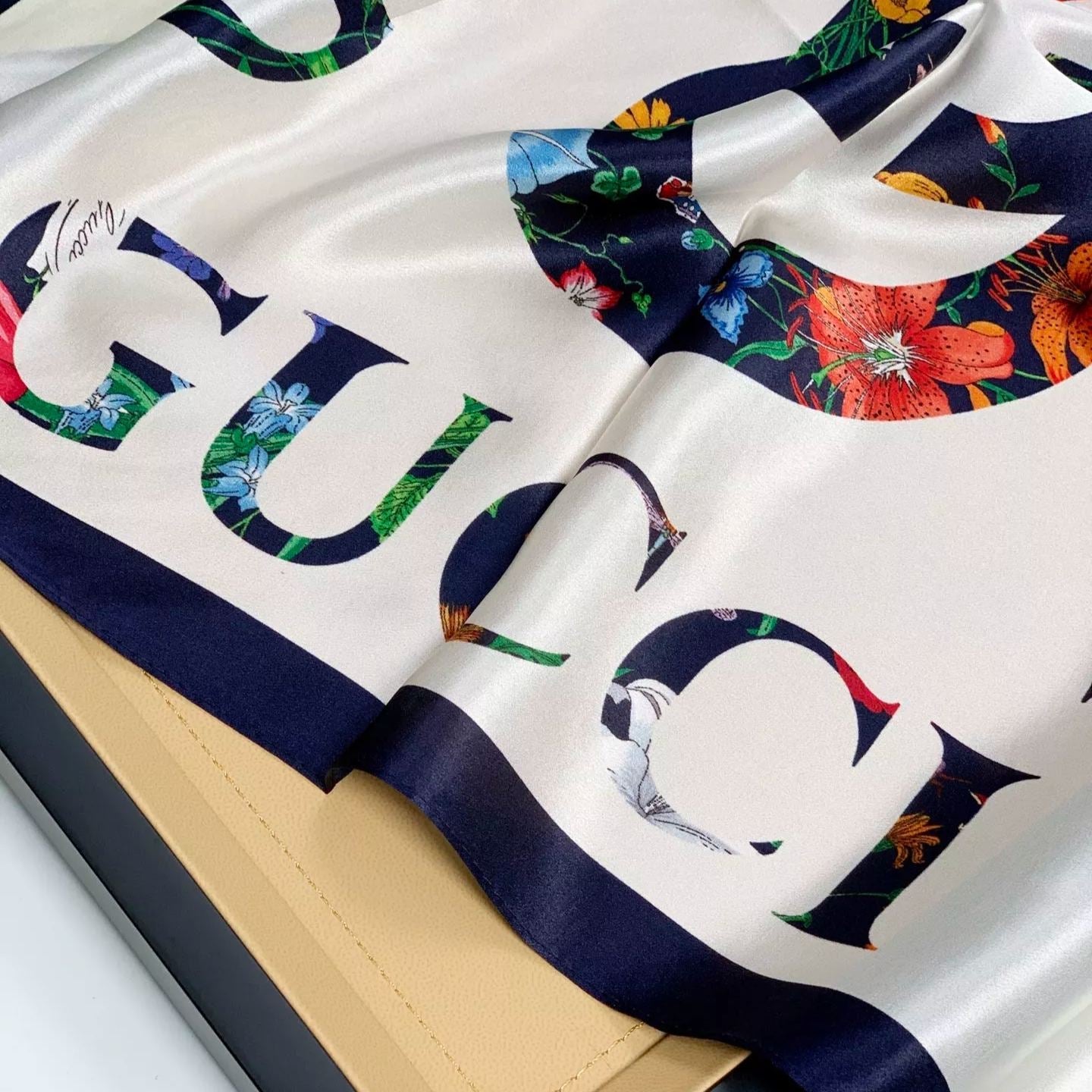 Floral Layered Logo Square Scarf