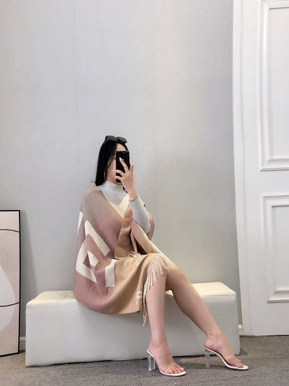 Gradient Oversized Logo Fringe Scarf Shawl