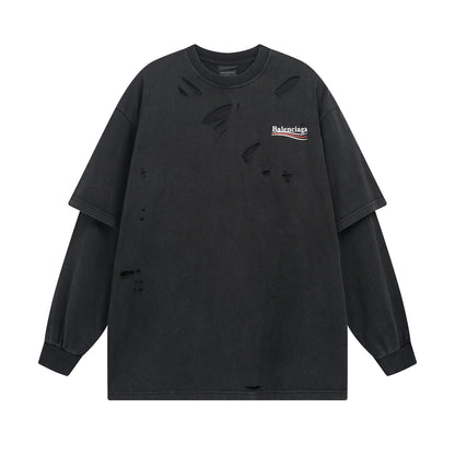 Printed ripped long sleeve t-shirt